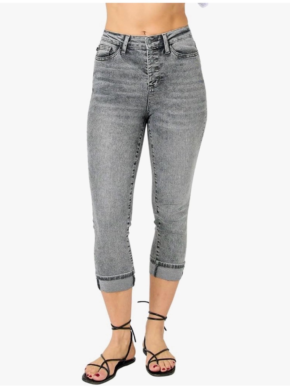 Judy Blue Button Fly High-Rise Cuffed Capris